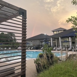 a poolside relaxing area