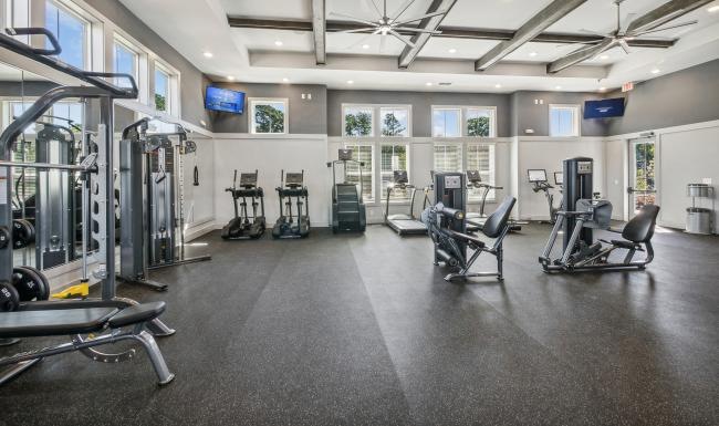 a gym with exercise equipment
