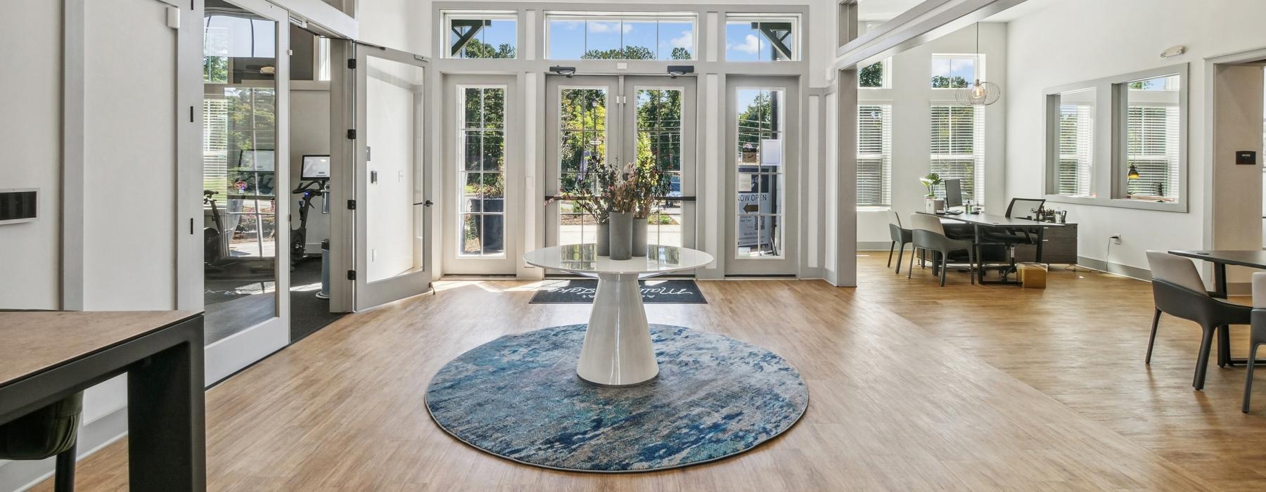 spacious foyer with chandelier